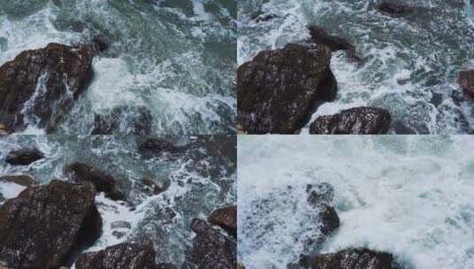 海浪浪花拍打礁石慢镜头高清在线视频素材下载