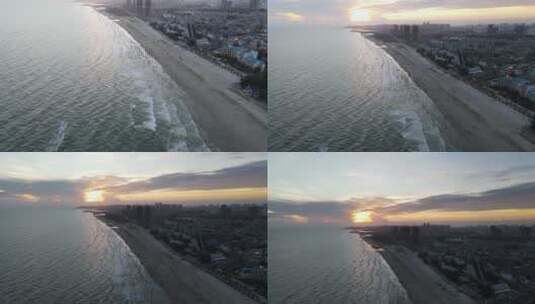 北海银滩夕阳航拍高清在线视频素材下载