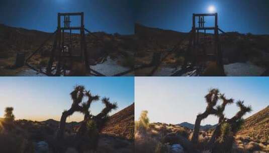 荒野沙漠枯井树木星空延时高清在线视频素材下载
