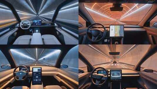 智能汽车汽车内饰 隧道行驶光影效果中控大高清在线视频素材下载