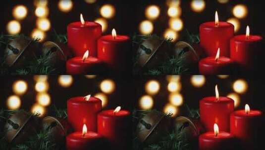 红蜡烛和圣诞铃铛高清在线视频素材下载