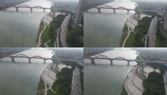 城市航拍湖南益阳龙洲大桥交通高清在线视频素材下载