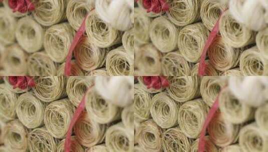 苎麻麻线手工纺织纱线高清在线视频素材下载