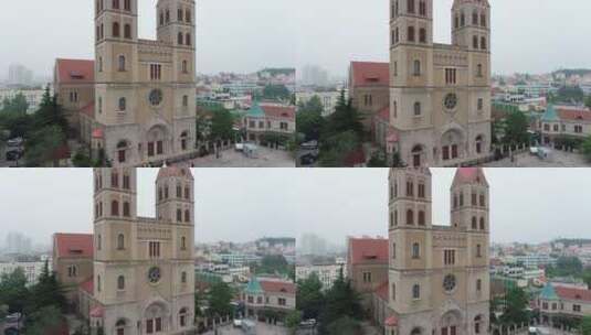 青岛天主教堂航拍（4k）高清在线视频素材下载