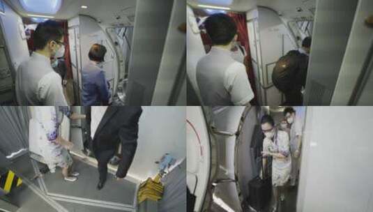 机舱乘客下飞机/下飞机/空姐送客高清在线视频素材下载