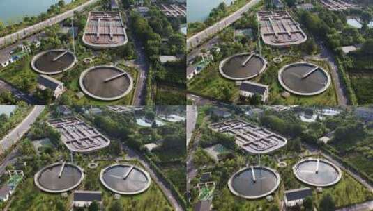 航拍杭州建德污水处理厂高清在线视频素材下载