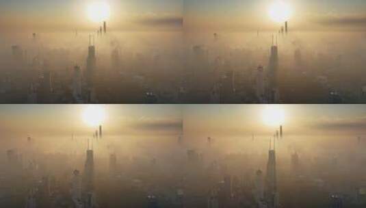 上海陆家嘴城市平流雾震撼日出航拍高清在线视频素材下载