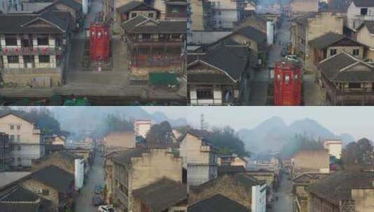 航拍清晨的湘西茶峒古镇（边城）街巷高清在线视频素材下载