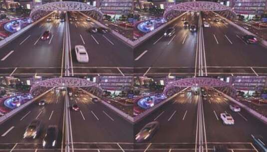 航拍上海五角场商圈车流高清在线视频素材下载