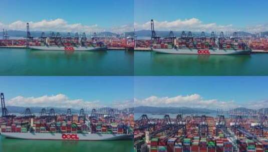 深圳盐田港货轮桥吊集装箱工作前进越过高清在线视频素材下载