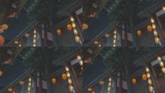 成都锦里古墙上挂着红灯笼高清在线视频素材下载