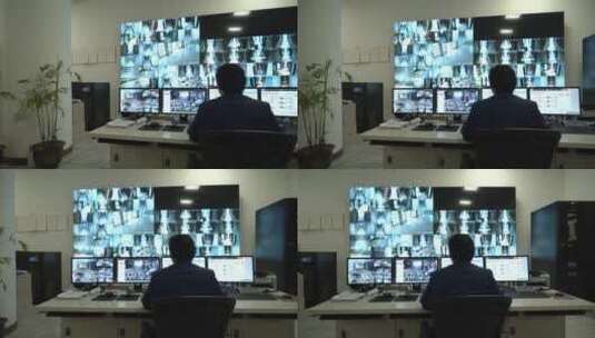 安保监控室大屏幕高清在线视频素材下载