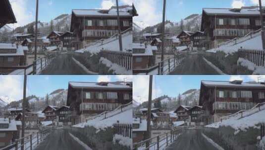 冬天雪后欧美瑞士风格小镇特写高清在线视频素材下载