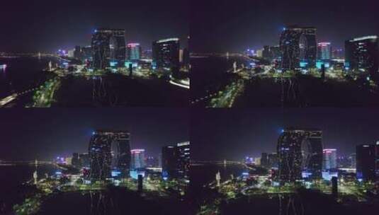 杭州滨江区杭州印夜景航拍4k高清在线视频素材下载