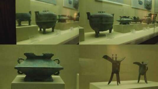 历史文物博物馆古代青铜器酒具展览高清在线视频素材下载
