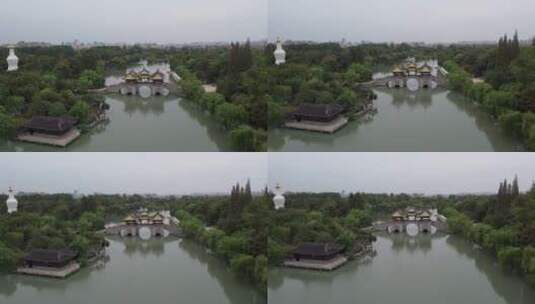 航拍扬州瘦西湖江南园林五亭桥高清在线视频素材下载