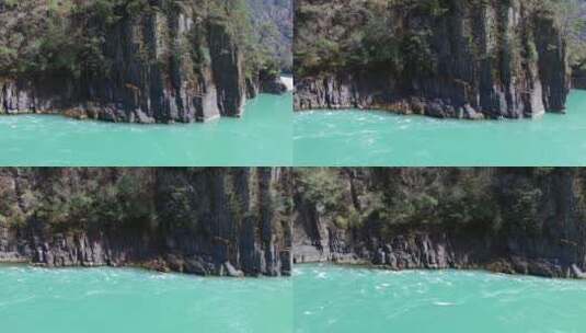 石壁旁碧绿的江水高清在线视频素材下载