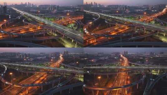 夜晚城市高架桥立交桥交通车流航拍高清在线视频素材下载