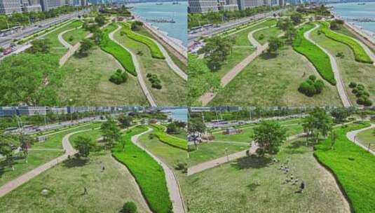 青岛西海岸新区海边公园散步健身高清在线视频素材下载