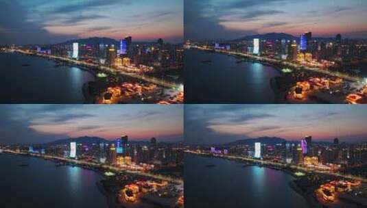 青岛西海岸新区夜景城市夜景航拍高清在线视频素材下载