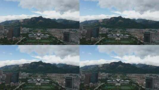 航拍山东泰安城市全貌高清在线视频素材下载