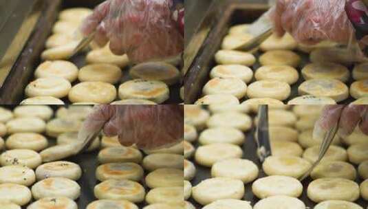 小吃美食制作加工红豆饼绿豆饼高清在线视频素材下载