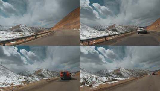 西藏旅游风光318国道车窗外雪山道路风景高清在线视频素材下载