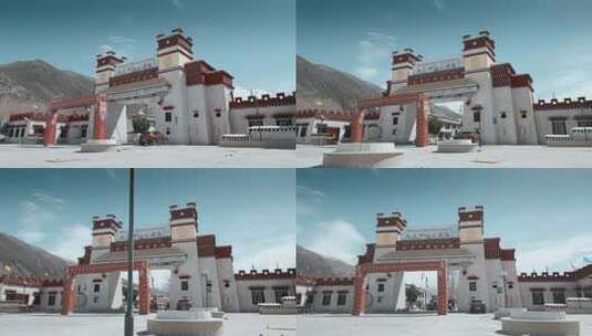 西藏旅游风光松赞干布出生地甲玛藏族建筑高清在线视频素材下载