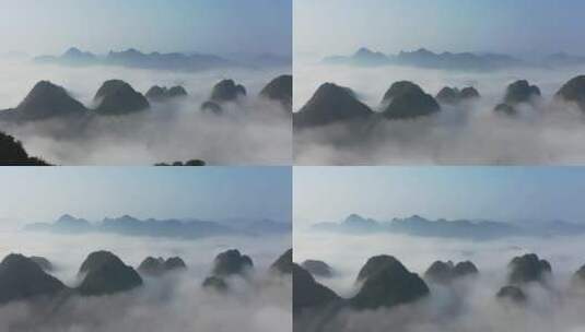 航拍广西崇左云海中的喀斯特峰丛高清在线视频素材下载