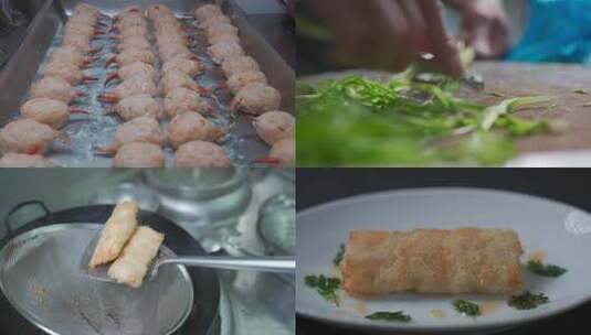 米其林后厨美食制作春卷高清在线视频素材下载