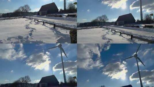 冬日里雪地房子仰拍高清在线视频素材下载
