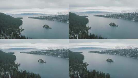 航拍高山湖泊雪景高清在线视频素材下载