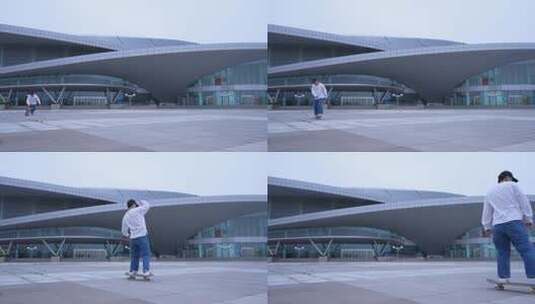 城市滑板 滑板运动 滑板少年高清在线视频素材下载