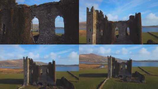 废墟的城堡鸟瞰高清在线视频素材下载