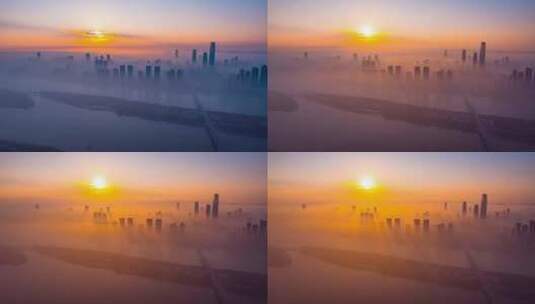 8K长沙城市宣传片日出晨雾云海延时高清在线视频素材下载