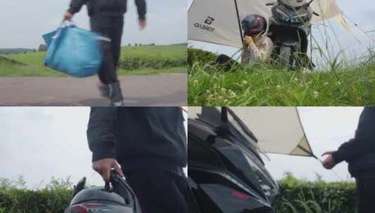 摩托车在漂亮的茶山骑行高清在线视频素材下载