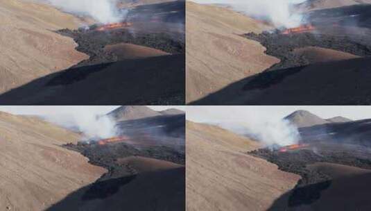 冰岛梅拉达利尔山谷2022年新火山喷发的白天时间，空中高清在线视频素材下载