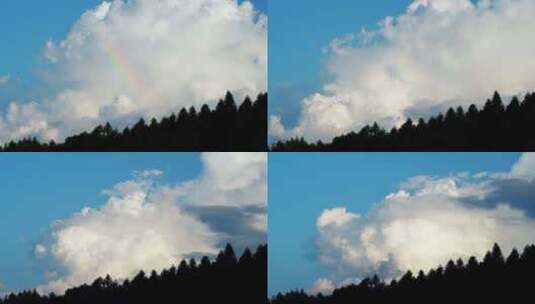 彩虹云朵延时蓝天白云天空树林风景森林风光高清在线视频素材下载
