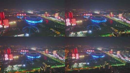 航拍天津城市夜景灯光秀高清在线视频素材下载
