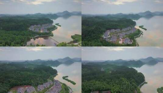 杭州临安青山湖初夏晨曦航拍高清在线视频素材下载