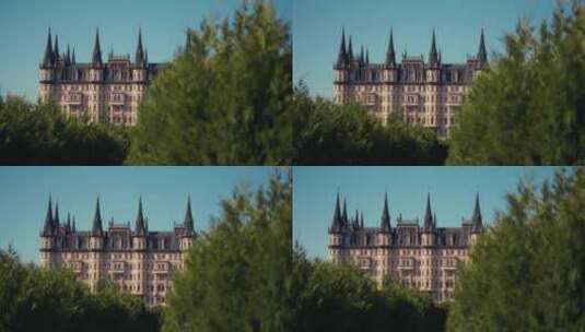 山东烟台蓬莱文成城堡空镜欧式地标建筑展示高清在线视频素材下载