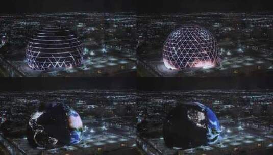 航拍拉斯维加斯MSGSphere球形场馆夜景灯光高清在线视频素材下载