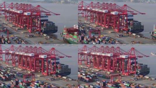 繁忙港口巨轮装卸货高清在线视频素材下载