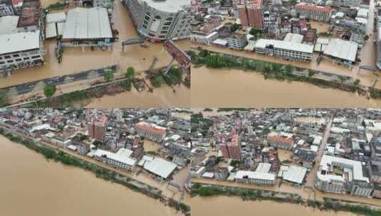 城镇洪水淹没航拍山洪水灾自然灾害极端天气高清在线视频素材下载