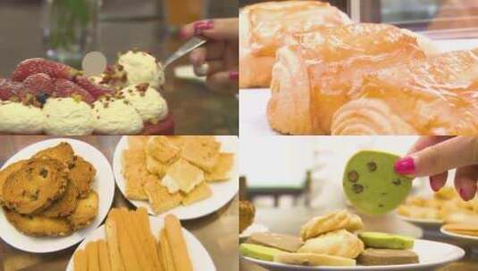 甜点蛋糕 马卡龙 英式下午茶 面包高清在线视频素材下载