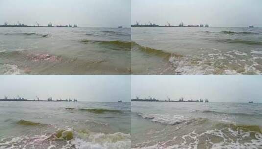 码头海边沙滩与海浪4K 慢镜头高清在线视频素材下载