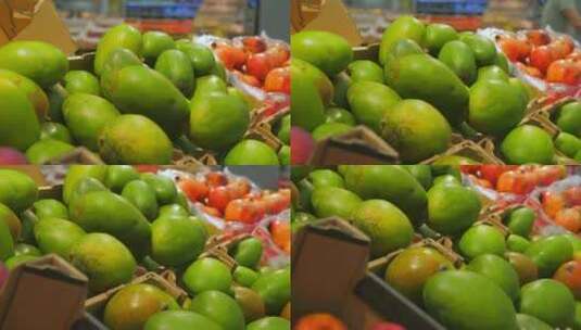 超市里的几箱青芒果高清在线视频素材下载