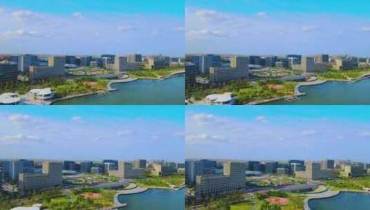 上海临港区滴水湖全景4K航拍高清在线视频素材下载