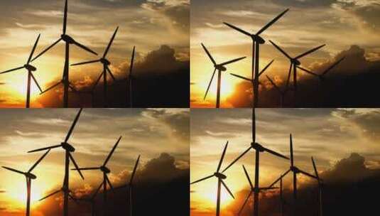 夕阳下的风力发电风车高清在线视频素材下载
