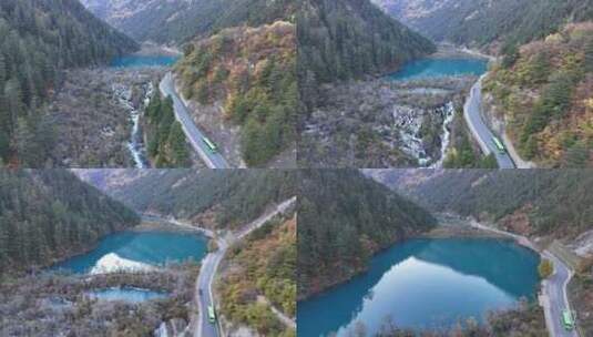 四川九寨沟彩林秋景和蓝色海子高清在线视频素材下载